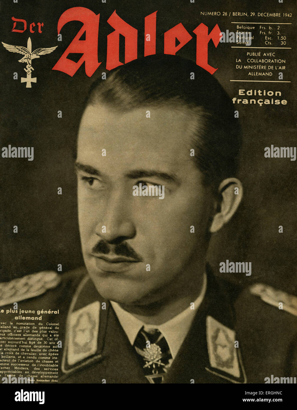 Der Adler, Magazin der deutschen Luftwaffe (Luftwaffe) während des 2. Weltkrieges.  Cover der 29. Dezember 1942. Französische Ausgabe. Zeigen Stockfoto