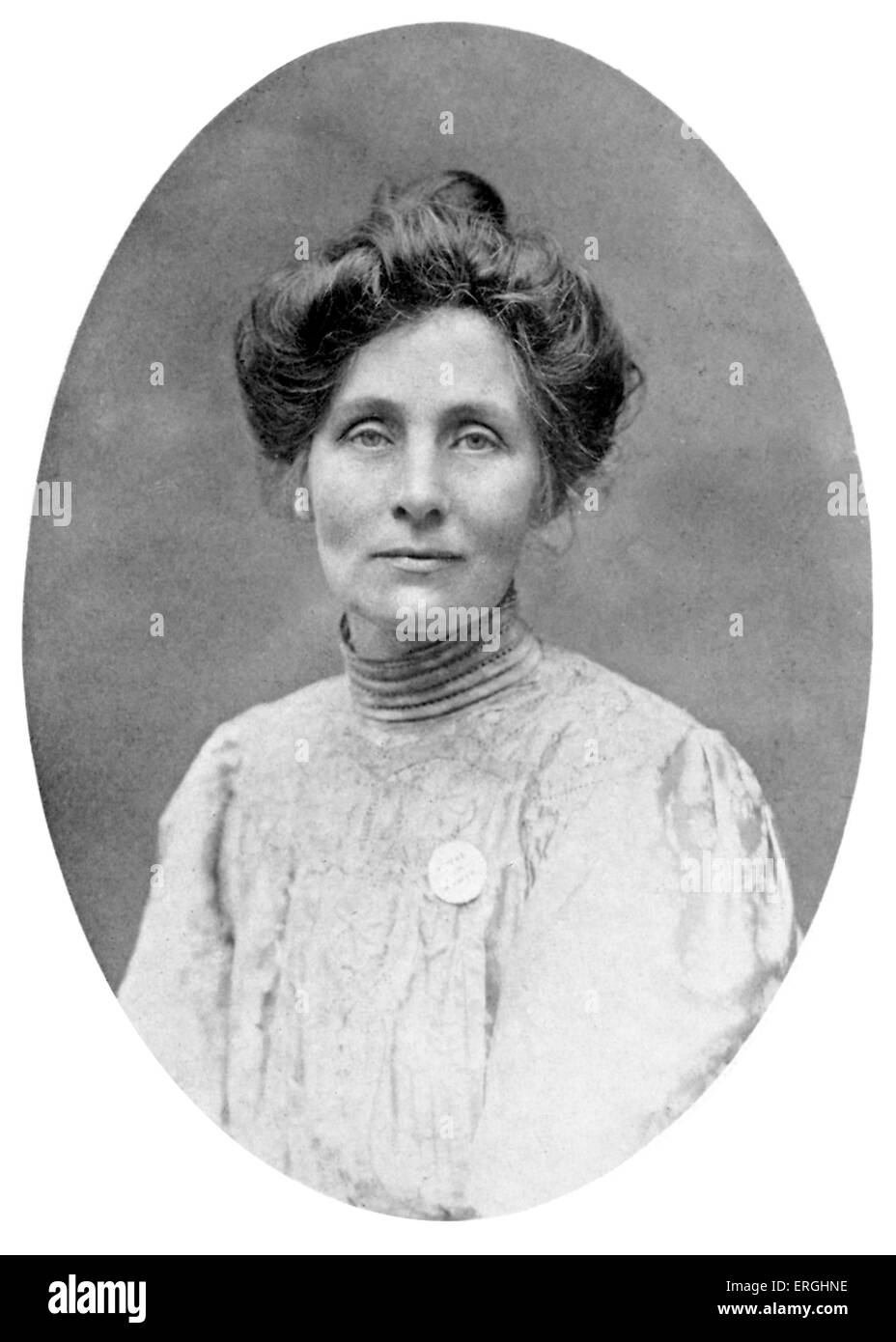 Emmeline Pankhurst - Porträt. Britischer politischer Aktivist und Führer der britischen Suffragetten-Bewegung. 15. Juli 1858 – 14. Juni 1928. Stockfoto