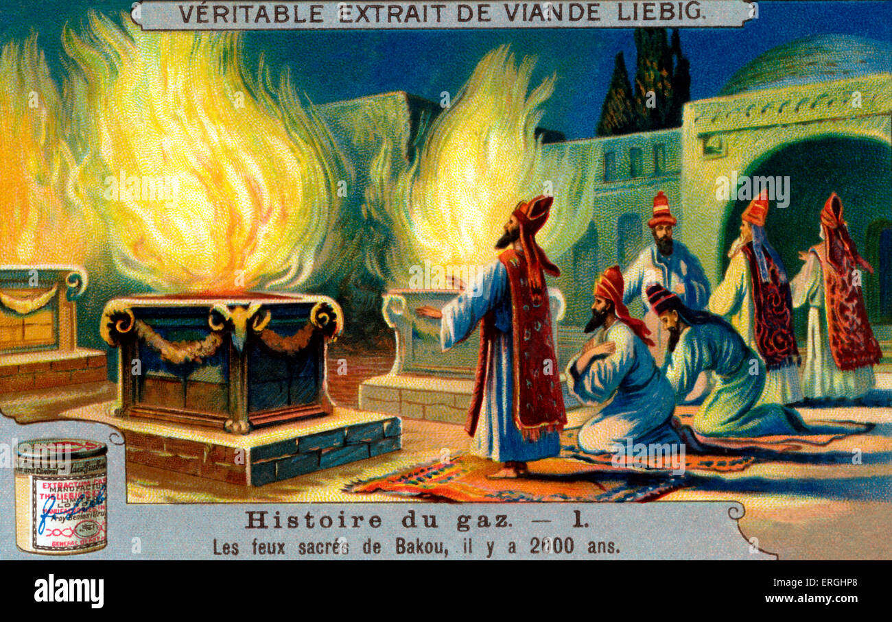 Die Geschichte des Gases: Heilige Feuer der Baku (Baumeistern von Baku). Antike Persische religiöse Bauwerk Ateşgah, Baku (moderner Tag Stockfoto