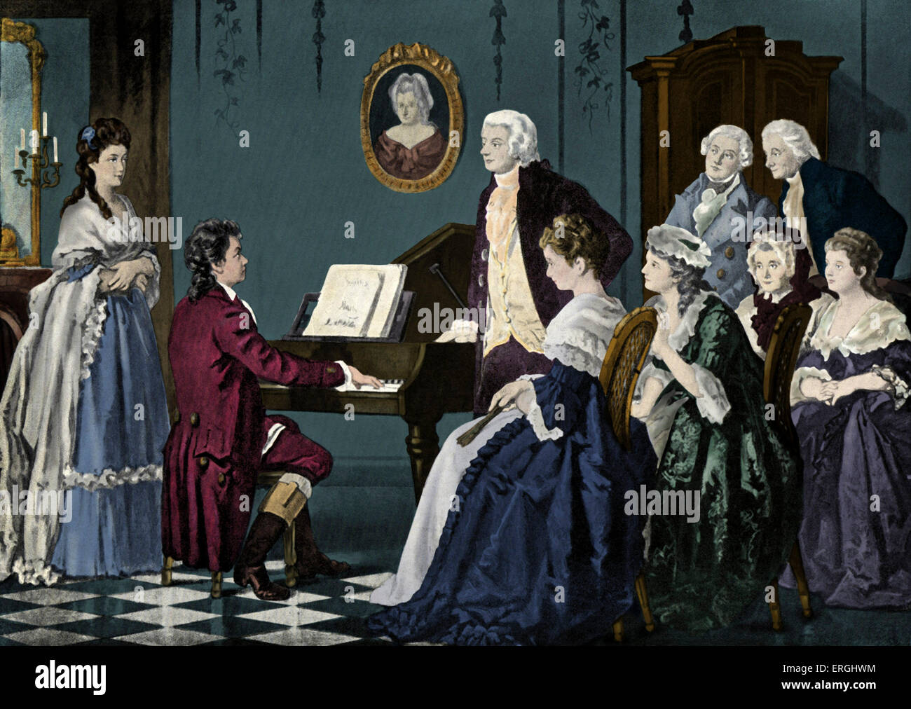 Beethoven spielen bei Amadeus, 1787. Beethoven im Alter von 17 Ludwig van Beethoven. Deutscher Komponist 1770-1827 Stockfoto Beethoven spielen bei Amadeus, 1787. Beethoven im Alter von 17 Ludwig van Beethoven. Deutscher Komponist 1770-1827 Stockfoto