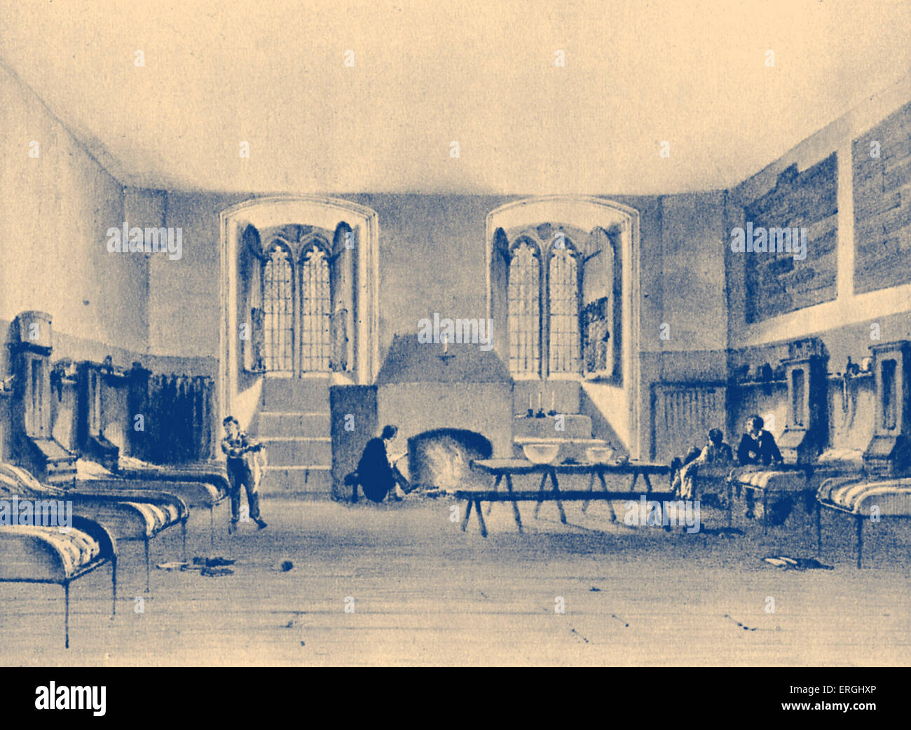 Siebten Kammer am Winchester College. Neunzehnten Jahrhunderts farbige Lithographie von C. W. Radcliffe (Datum unbekannt). Stockfoto