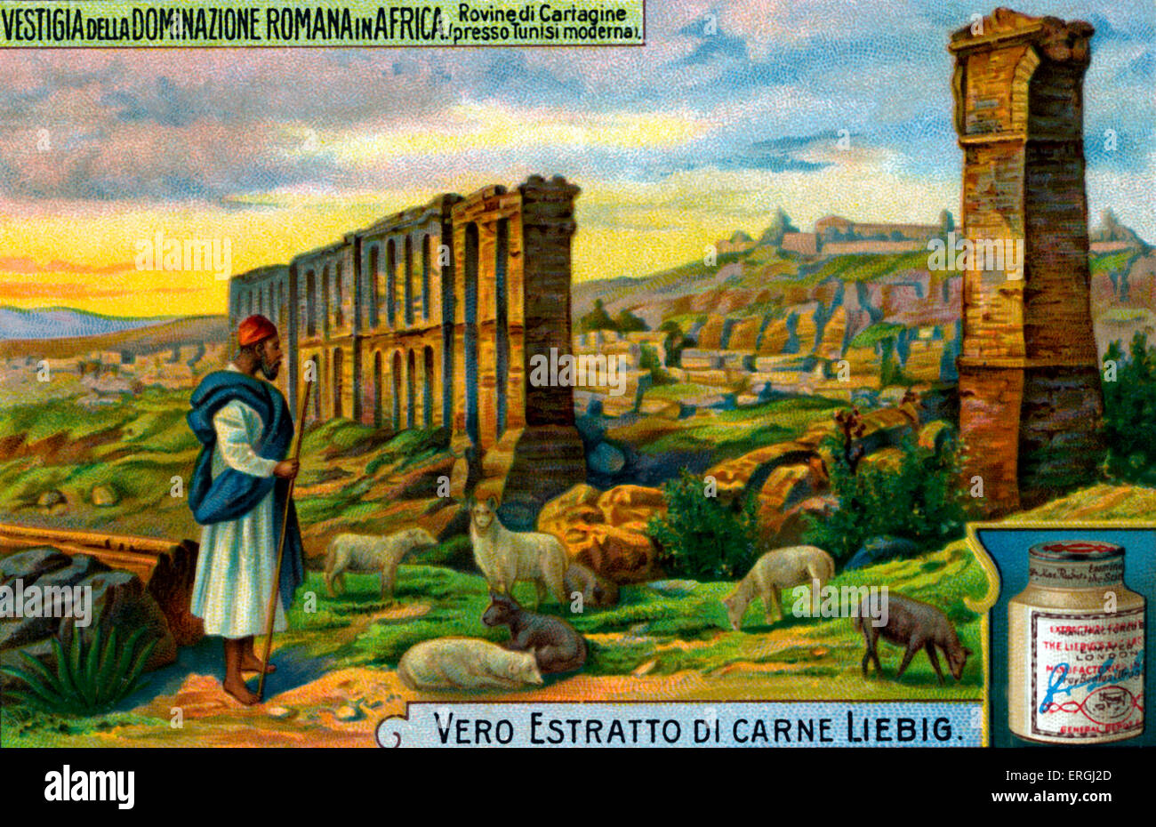 Ruinen von Karthago (Italienisch: "Rovine di Cartagine"). Heutigen Tunesien.  Illustration von Liebig Sammelkarten-Serie Stockfoto