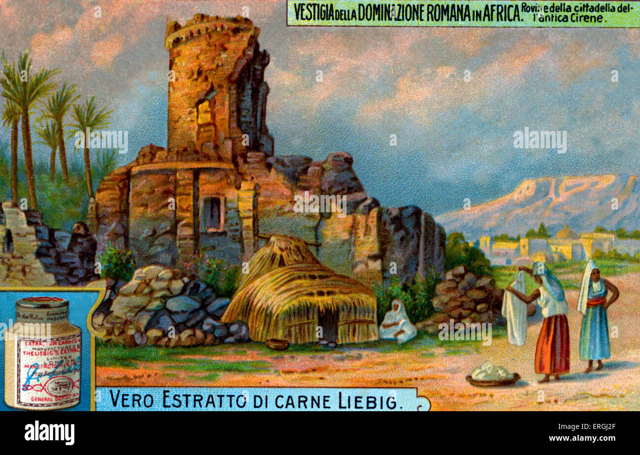 Burg Ruinen in Cyrene - römische Stadt im heutigen Libyen.  Illustration von Liebig Sammelkarten-Serie "bleibt von der Stockfoto