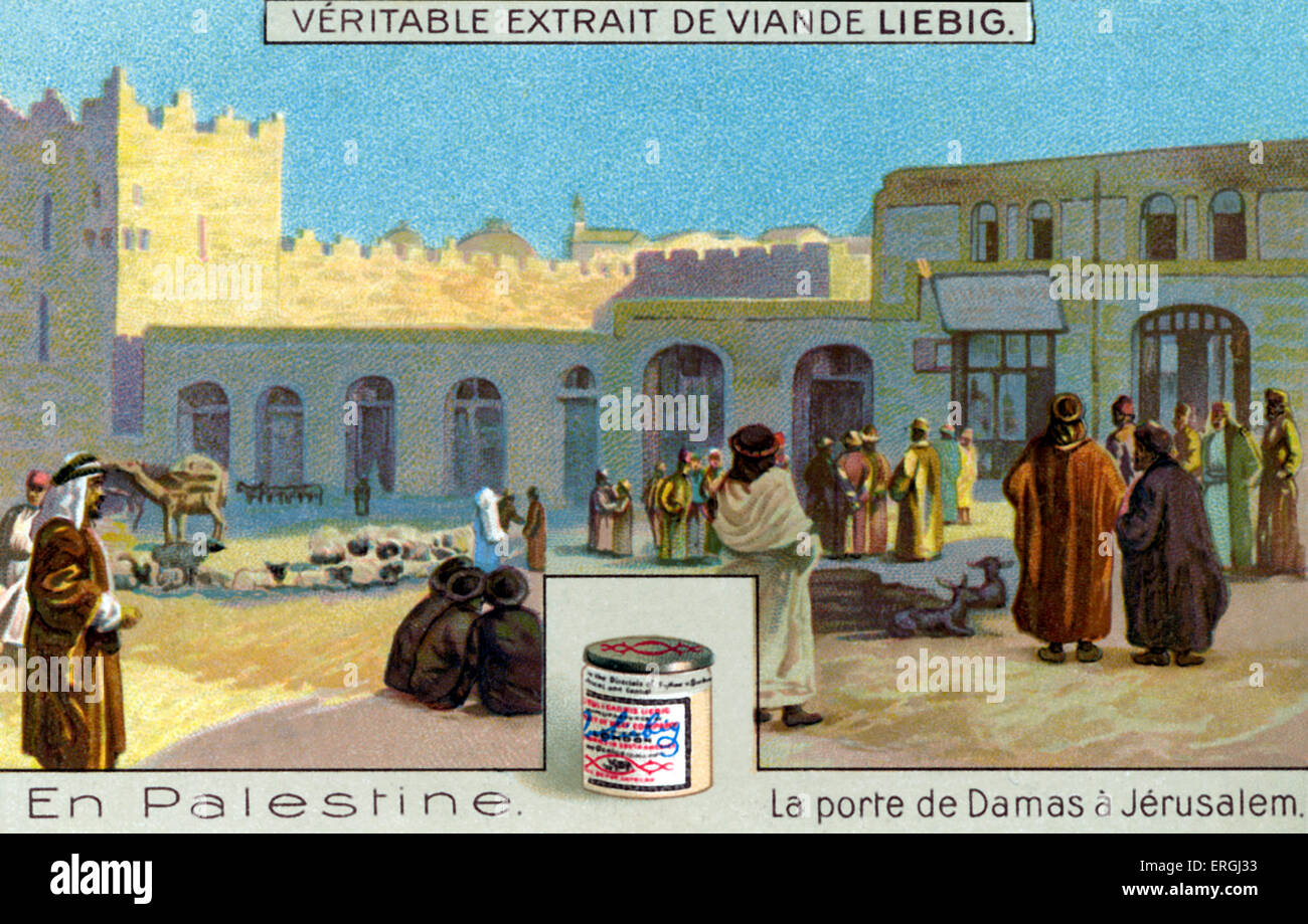 Damaskus-Tor, Jerusalem (Französisch: La Porte de Damas). Abbildung auf Liebig Sammelkartenspiel. Serie: "En Palästina" ("In Stockfoto