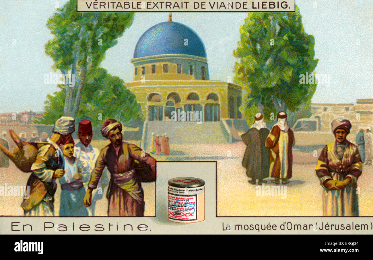 Moschee von Omar, Jerusalem (Französisch: La Mosquée d'Omar). Abbildung auf Liebig Sammelkartenspiel. Serie: "En Palästina" ("In Stockfoto