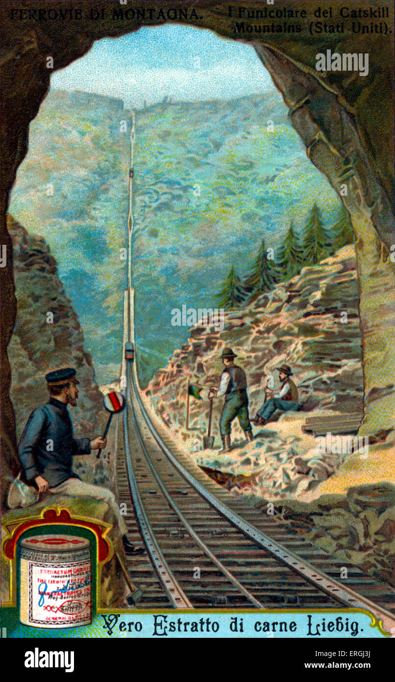 Standseilbahn in Catskill Mountains, New York, USA. Liebig Sammelkarten-Serie: "Ferrovie di Montagna" ("Berg Stockfoto