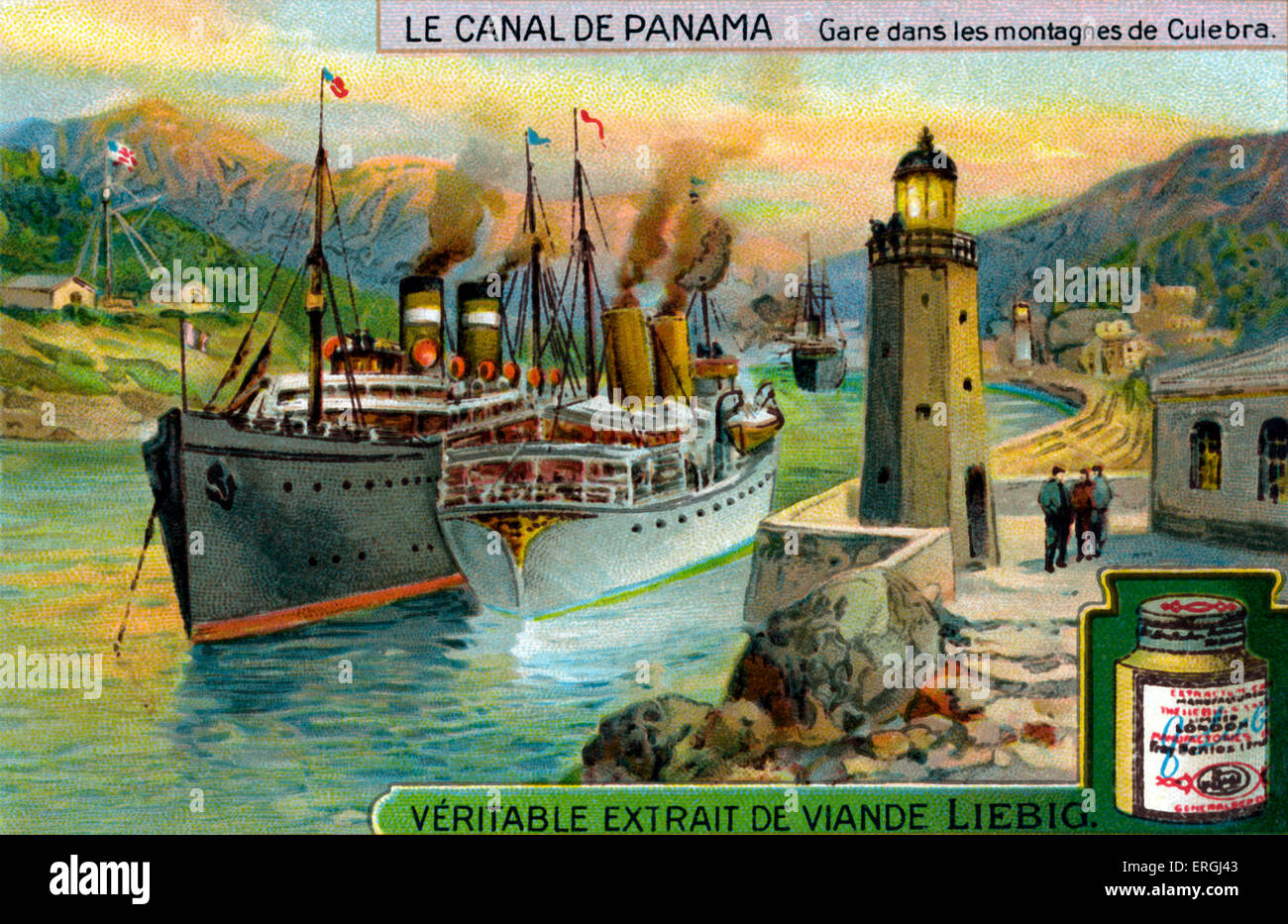 Der Panama-Kanal: Passieren Station in den Bergen von Culebra. Liebig Sammelkarten-Serie (französischer Titel: "Le Canal de Stockfoto