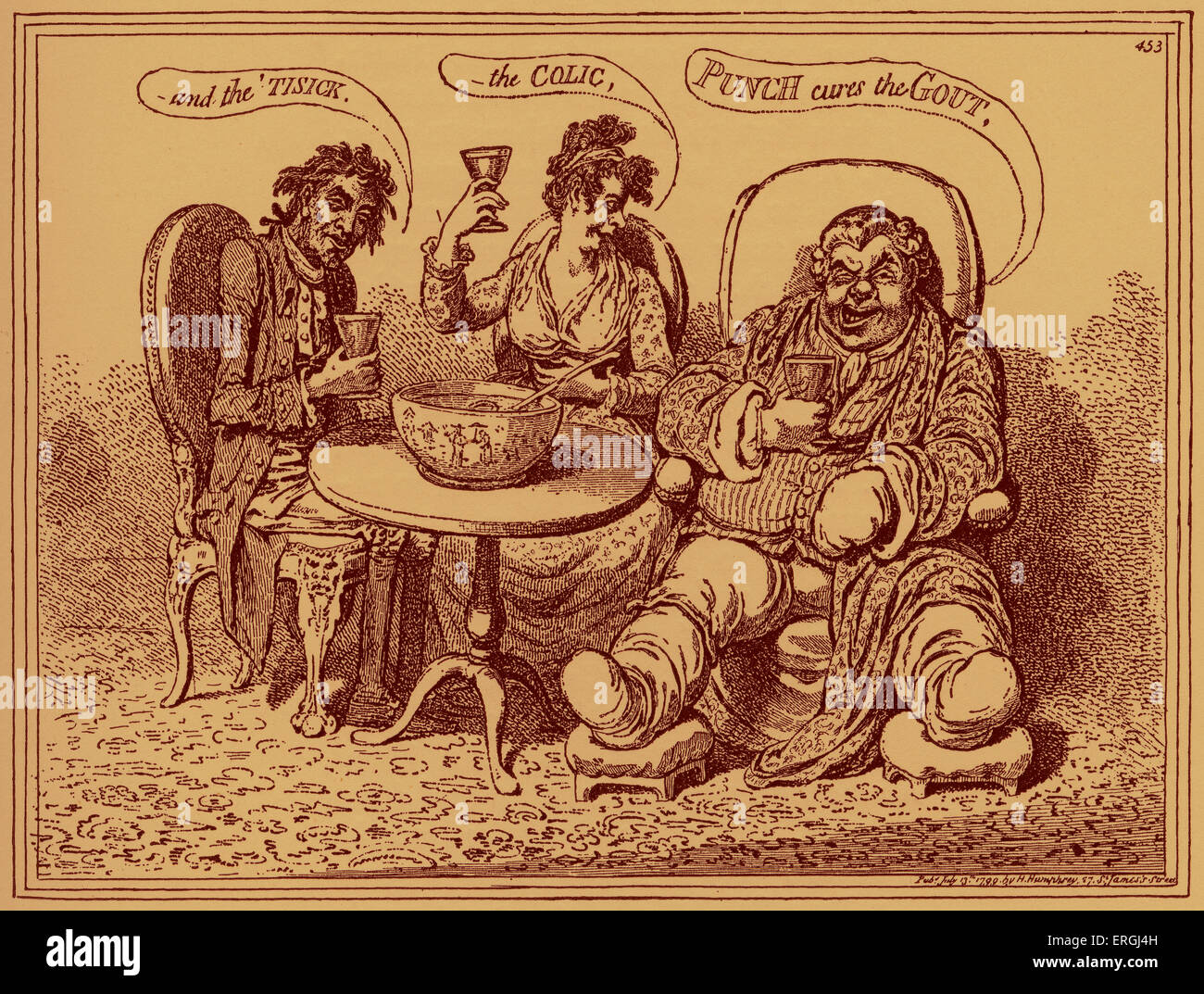 "Die Zahn der starkes Getränk - Karikatur von James Gillray. Bildunterschrift lautet: "Punch heilt die Gicht... und die"Tisick, -die Koliken". Stockfoto