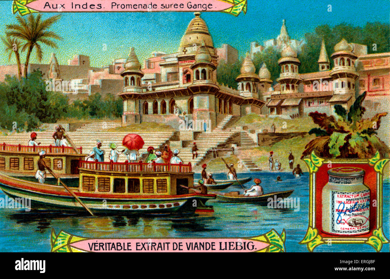 Promenade am Ganges, Indien. Anfang des 20. Jahrhunderts Illustration von Liebig Sammelkartenspiel (Französisch-Series-Titel: "Aux Stockfoto