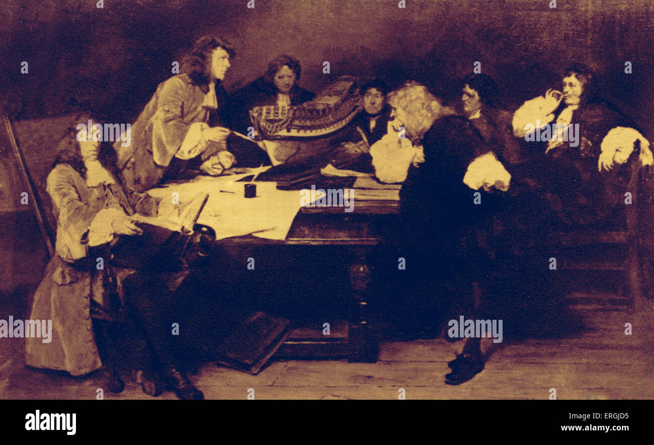 "Eine neue Peitsche für das niederländische" Darstellung einer Besprechung in den frühen 1650er Jahren, darunter Samuel Pepys und der Earl of Sandwich um eine Stockfoto