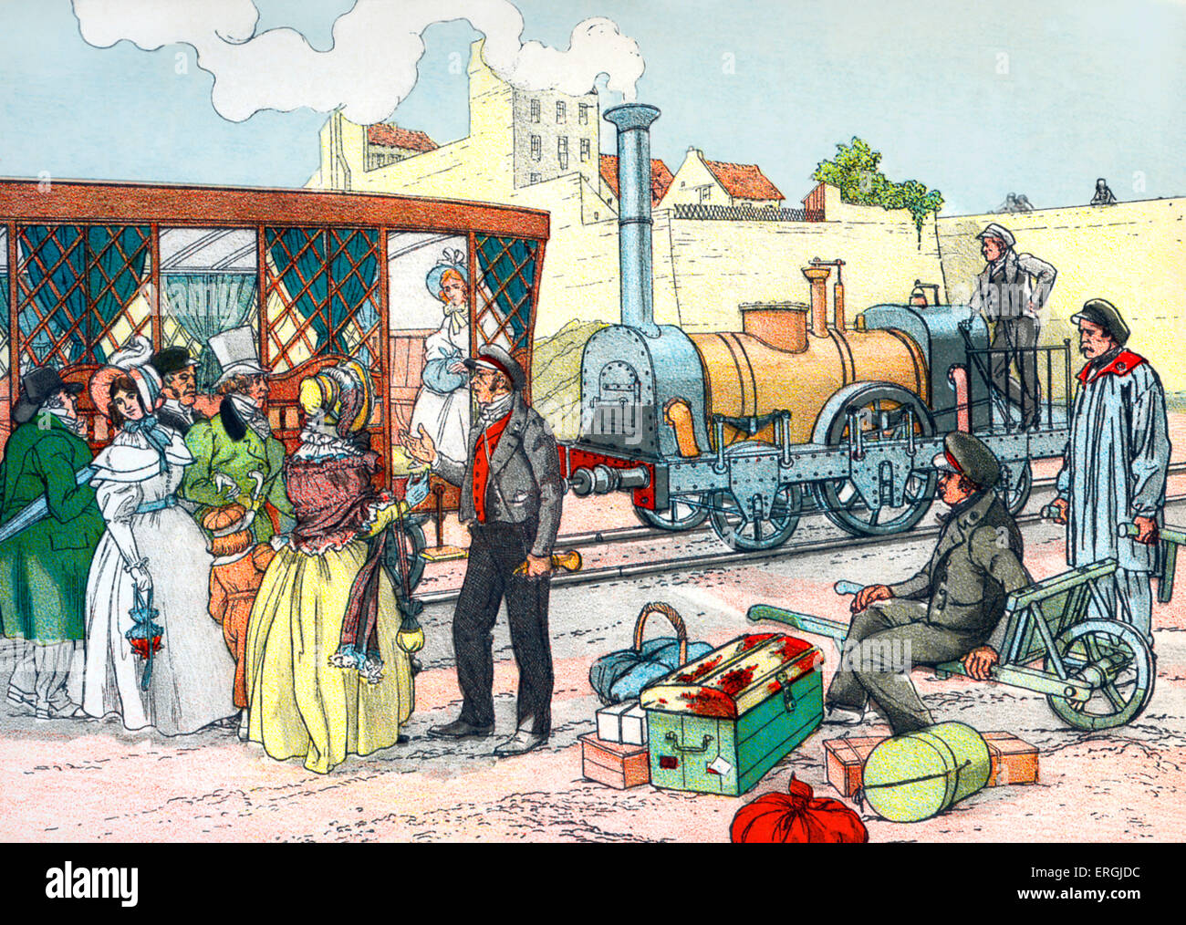 Die erste Eisenbahn in Paris. Vom Kupferstich von Rougeron Vignerot und Demoulin (Datum unbekannt). C. 1912 Stockfoto