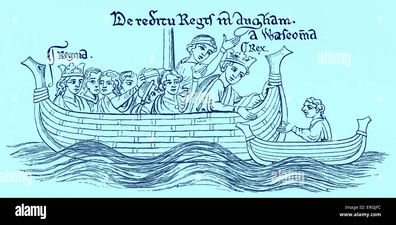 Heinrich III. Segeln nach Hause von Gascogne - aus Zeichnung von Matthäus Paris, 1243. MP: Benediktinermönch, englischer Chronist, Künstler Stockfoto