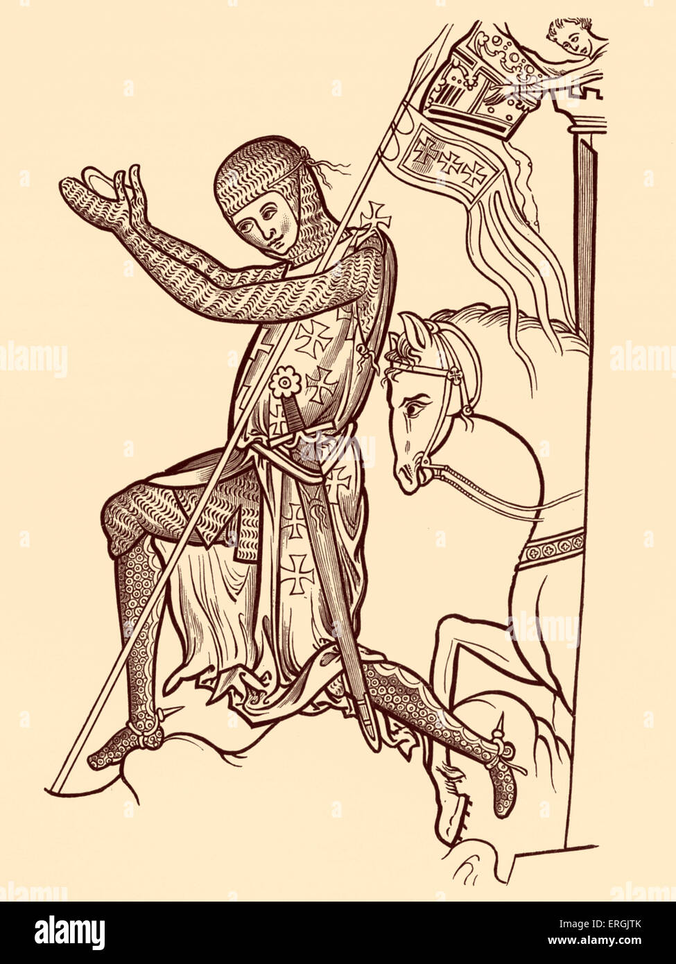 Ritter in Rüstung, Ende des 13. Jahrhunderts. Stockfoto