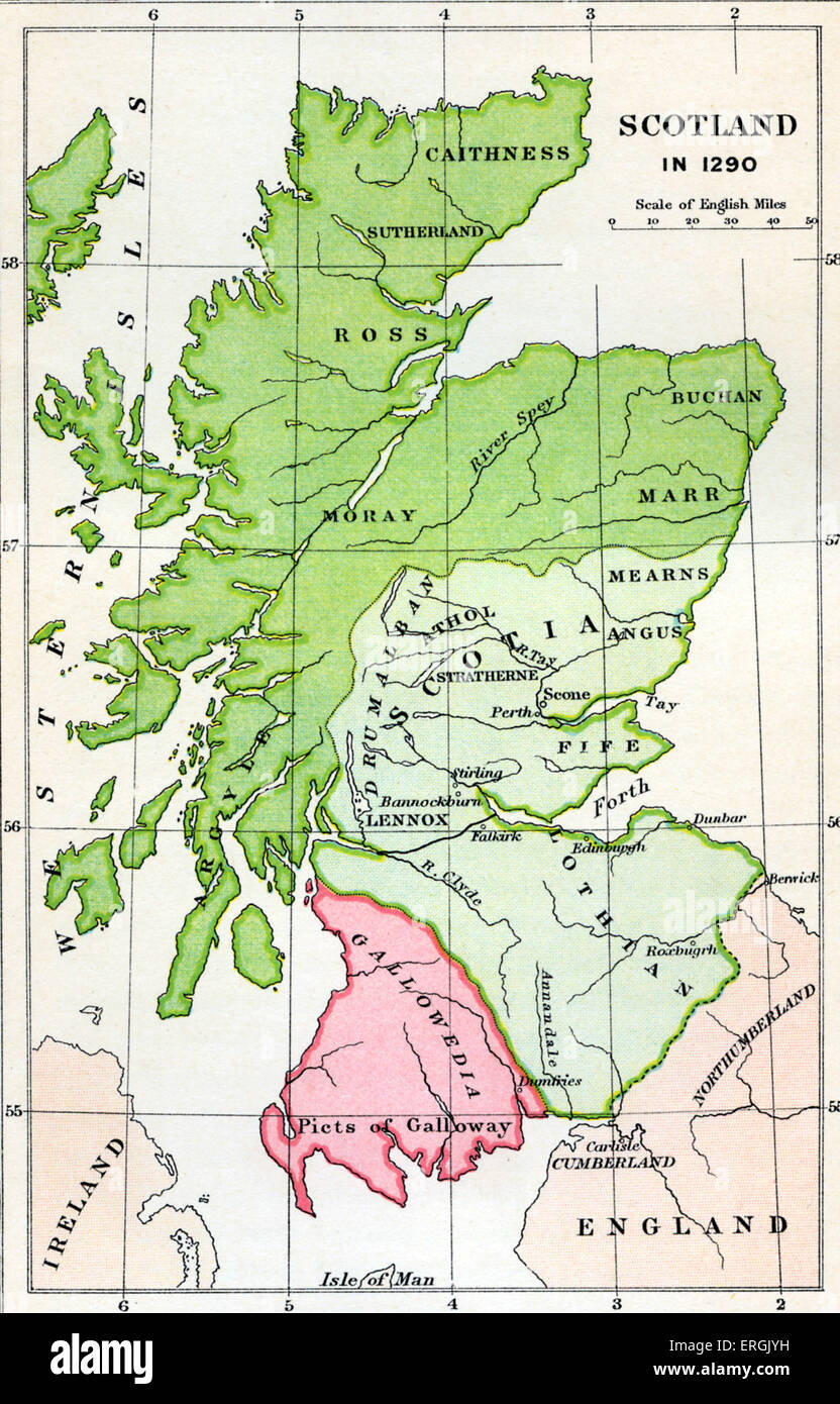 Karte von Schottland im Jahr 1290. Stockfoto