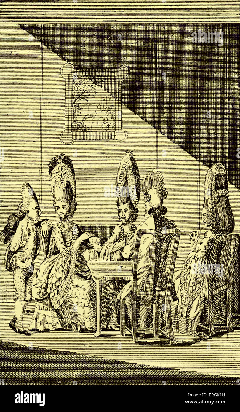 Makkaroni-Kartenspieler, England des 18. Jahrhunderts. Makkaroni/Maccaroni, Bezeichnung für modische englische Männer im frühen 18. Jahrhundert, die Stockfoto