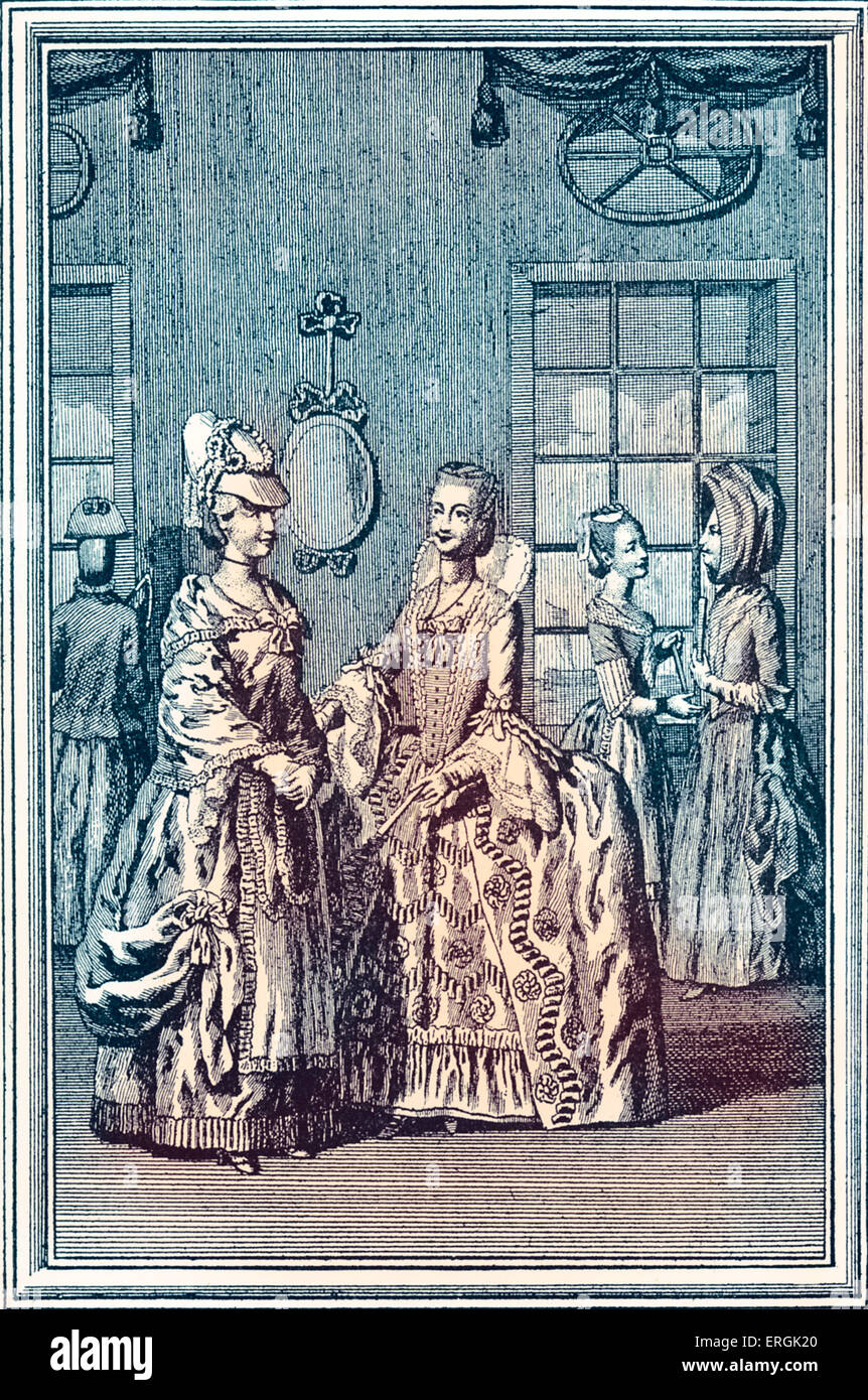Modische Kleider in den Zimmern gegen Weymouth ", 1774. Aus einer Gravur für "The Lady-Magazin". Öffentliche Räume für Geselligkeit in Weymouth, Devon. Stockfoto