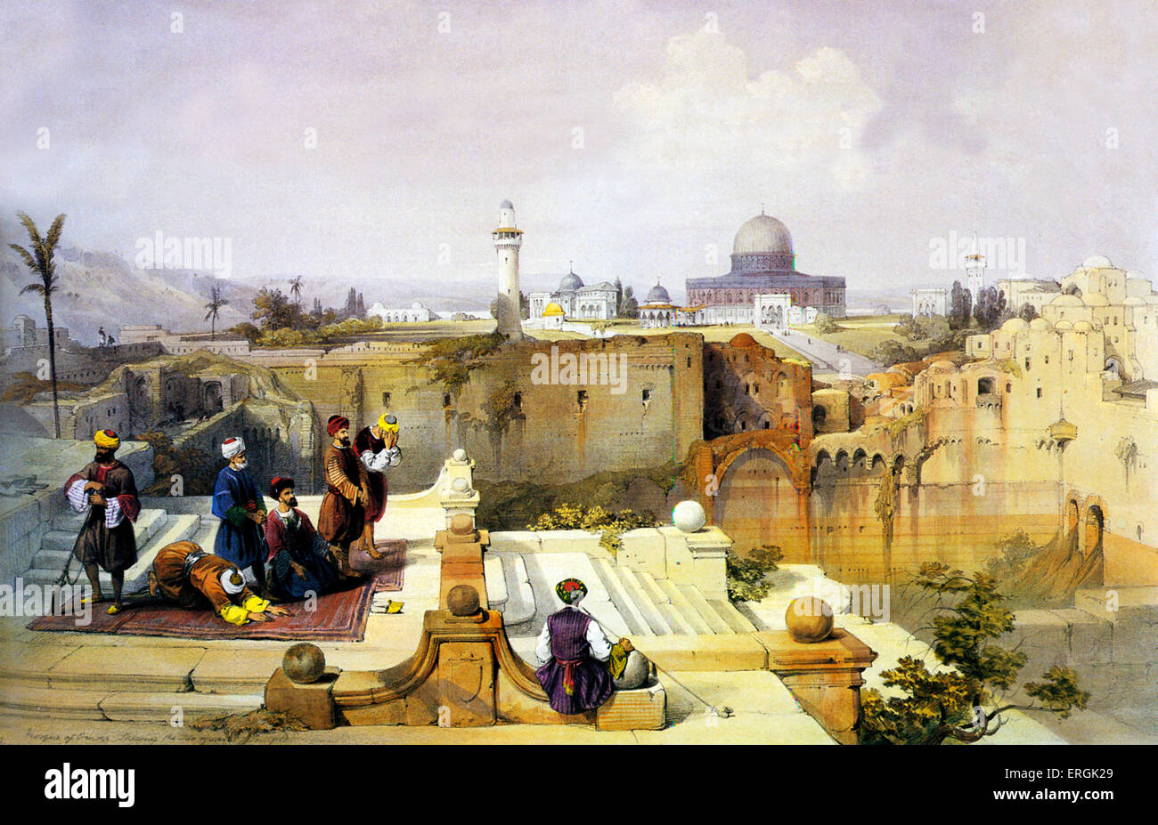Jerusalem. Die Moschee von Omar auf dem alten Gelände des Tempels von "The Holy Land ' von David Roberts 1842. Gebaut unter der Stockfoto