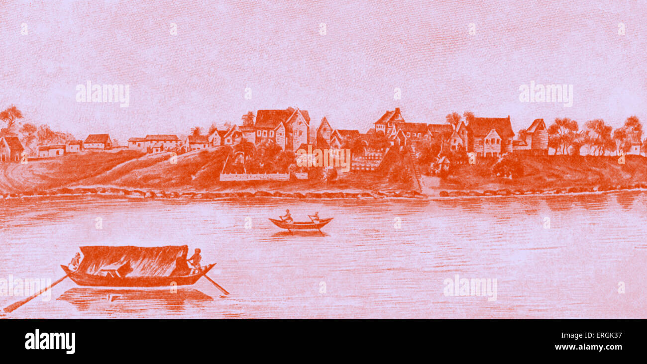 Surinam-Synagoge. Zeichnung von "Joode Savaane" aus dem 17. Jahrhundert / Joden Savaane (jüdische Wiese) in Surinam, Niederländisch-Guayana Stockfoto