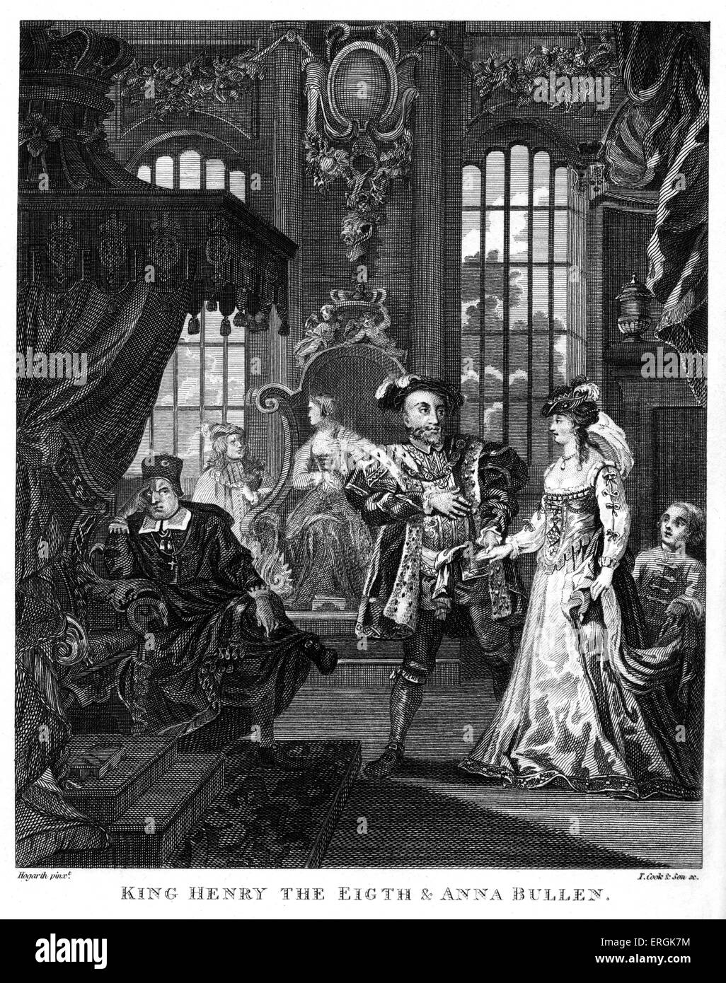 König Heinrich VIII. und Anne Boleyn von William Hogarth. Gestochen von