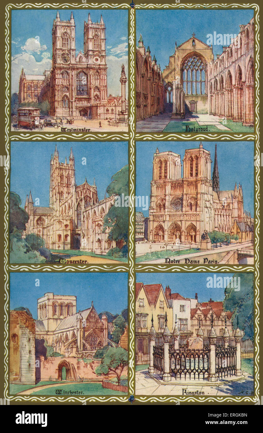 Britische Krönung Szenen seit Edward der Bekenner (1003-1066). Szenen sind: Westminster; Holyrood; Gloucester; Notre-Dame Stockfoto