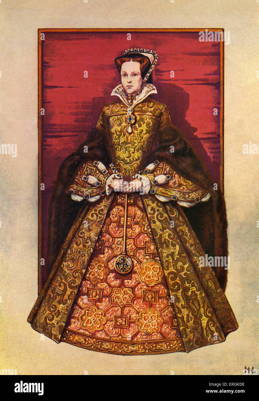 Queen Mary Tudor (1516-1558), nach dem Porträt von Hans Eworth (1520-1574). Herbert Norris Künstler starb 1950 - erfordern Stockfoto