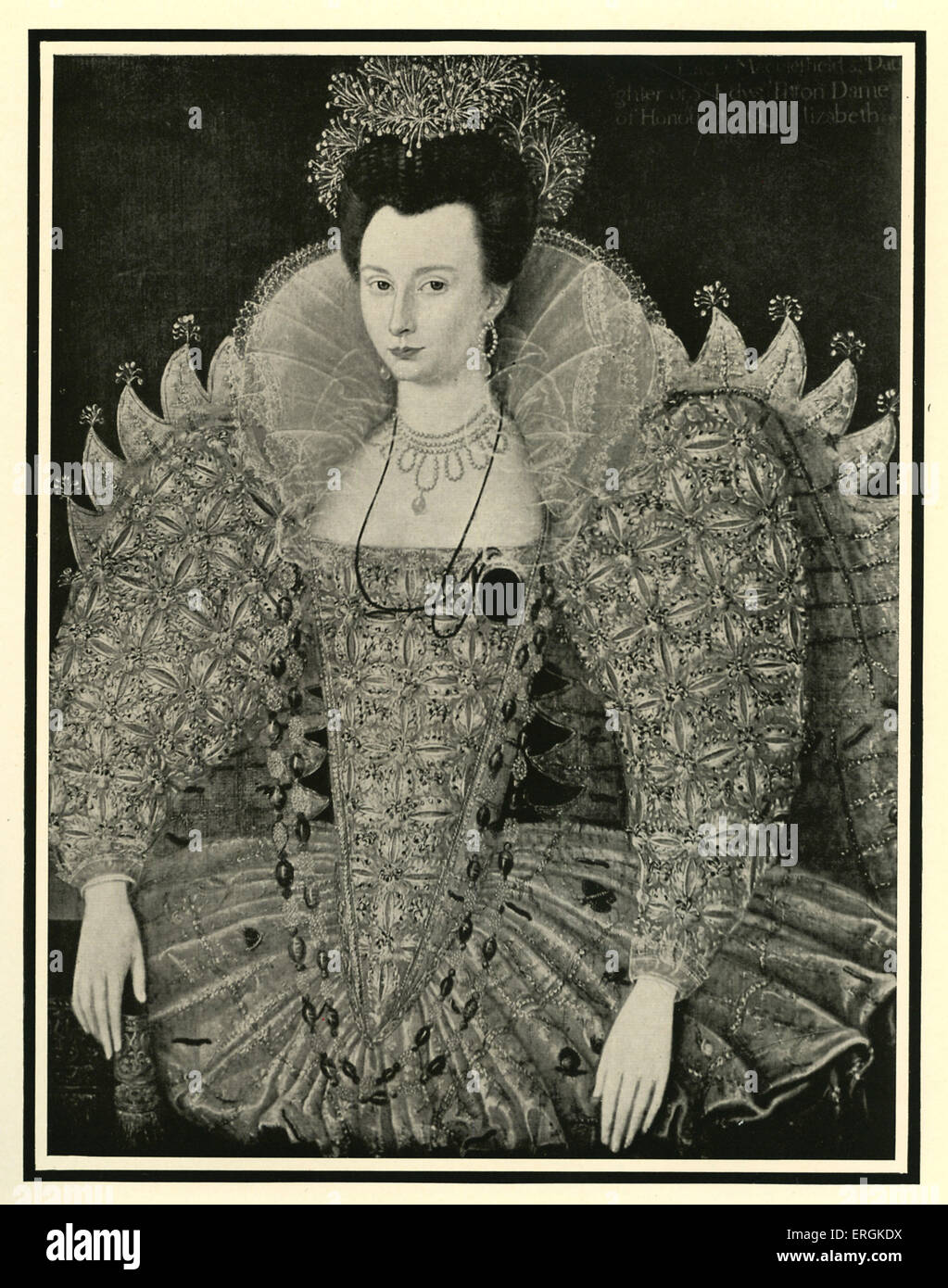 Heiraten Sie Fitton (1578-1647), nach einem Gemälde im Jahre 1596 abgeschlossen. Fitton wird manchmal als die "Dark Lady" von Shakespeares Sonetten anerkannt. Stockfoto