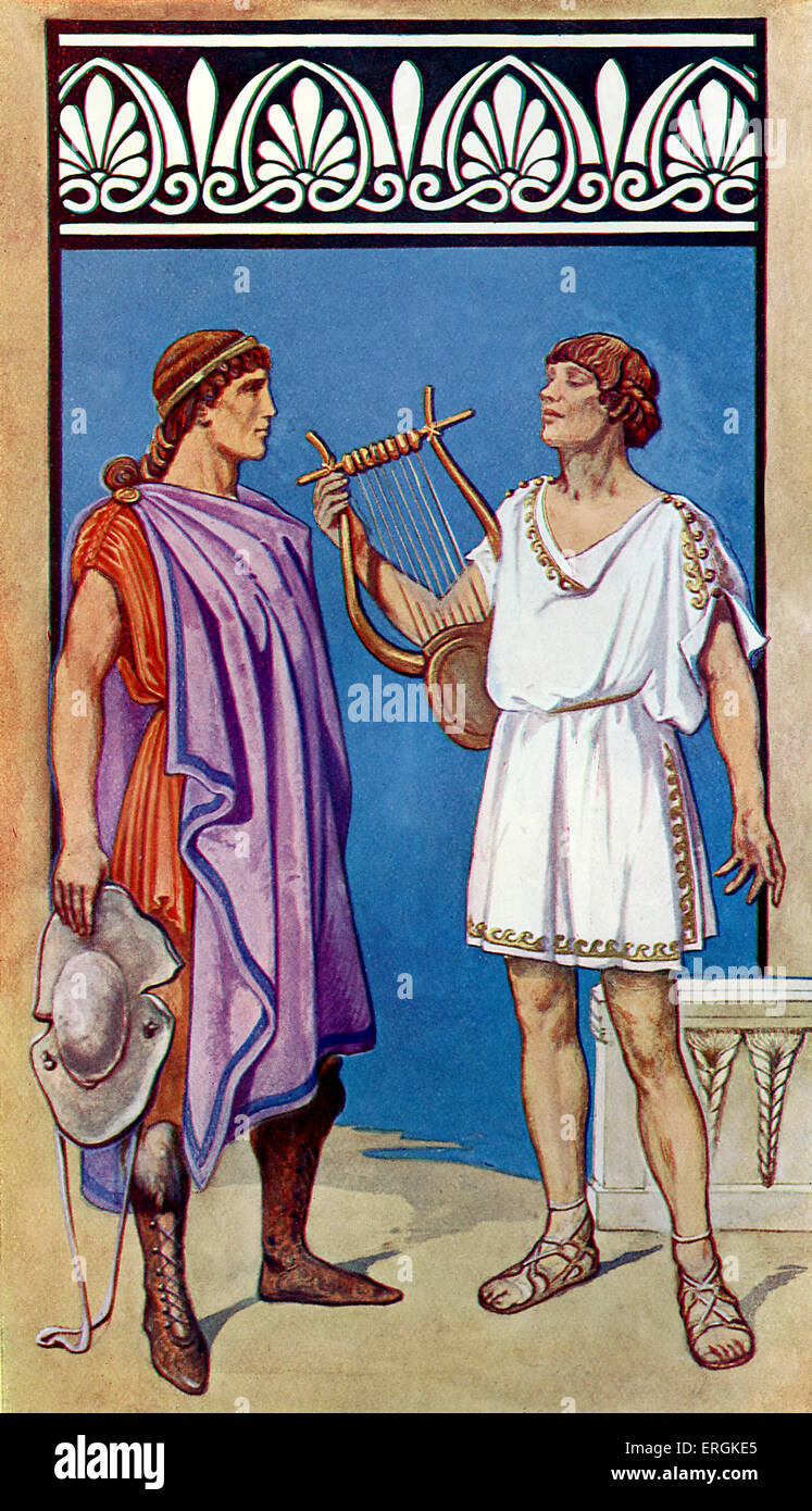 Historische griechische Mode - gefältelt Chiton und Chlamys bekleidet. Beispiel für männliche Mode 450 v. Chr. in Griechenland, getragen. Herbert Norris Künstler starb 1950 - erfordern copyright clearance Stockfoto