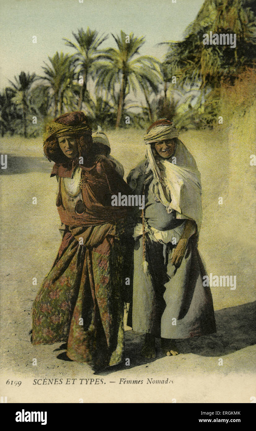 Zwei marokkanische Beduinen. Bildunterschrift lautet: "Femmes Nomad" (weibliche Nomaden). Stockfoto