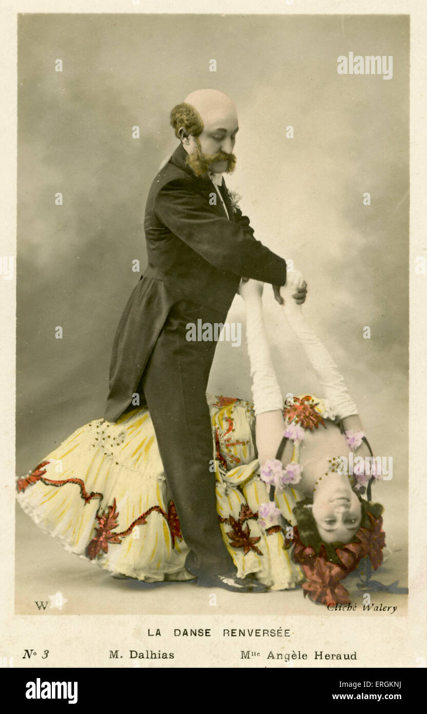 La Danse Renversee (reverse Tanz), fotografiert von Walery in Paris. Die Tänze sind als M. Dalhias und Fräulein Angele Heraud beschriftet. Walery war der Arbeitstitel von zwei Fotografen, Julian Ostrorog und sein Sohn, Ignacy. Stockfoto