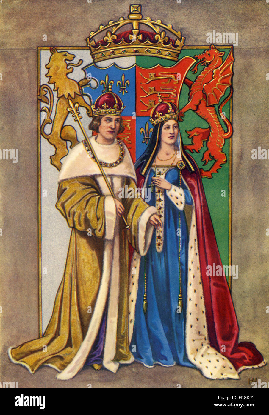 König Henry VII von England (1457-1509) im Bild mit Frau Königin Elysabeth / Queen Elizabeth / Elizabeth of York (1466-1503). Stockfoto