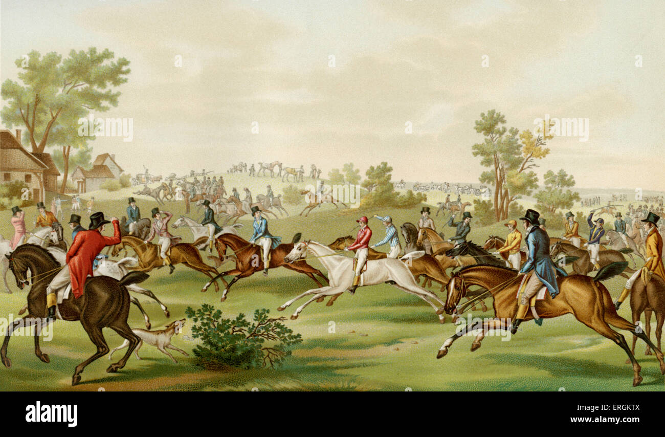 Pferderennen - farbigen Kupferstich von Louis Philibert Debucourt nach Carle Vernet. (Französisch: "Course de Chevaux"). Während der ersten Stockfoto