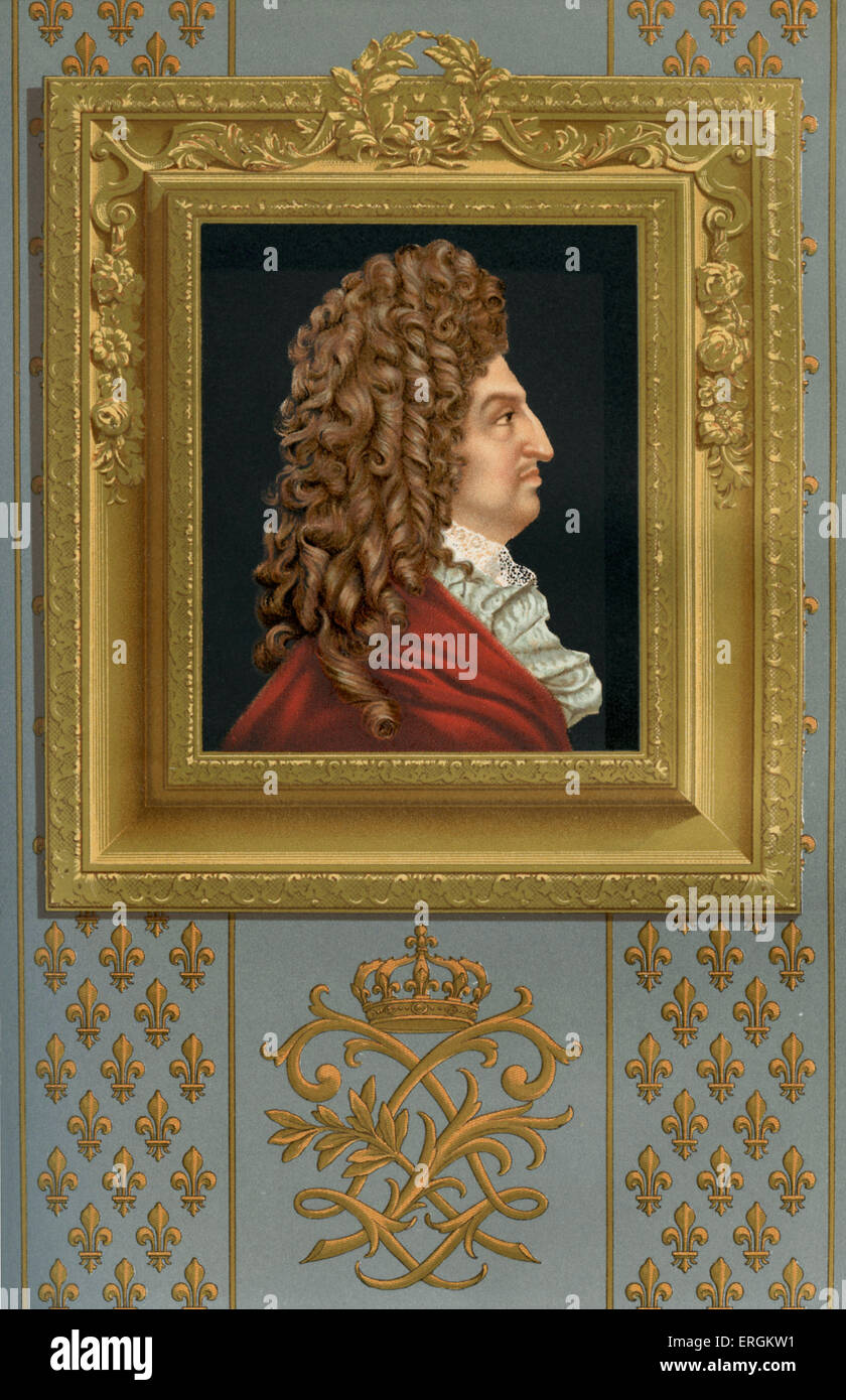 Ludwig XIV. von Frankreich - Farblitho der Wachsfigur von Antoine Benoist nach Leben gemacht. Palais de Versailles / Versailles Stockfoto