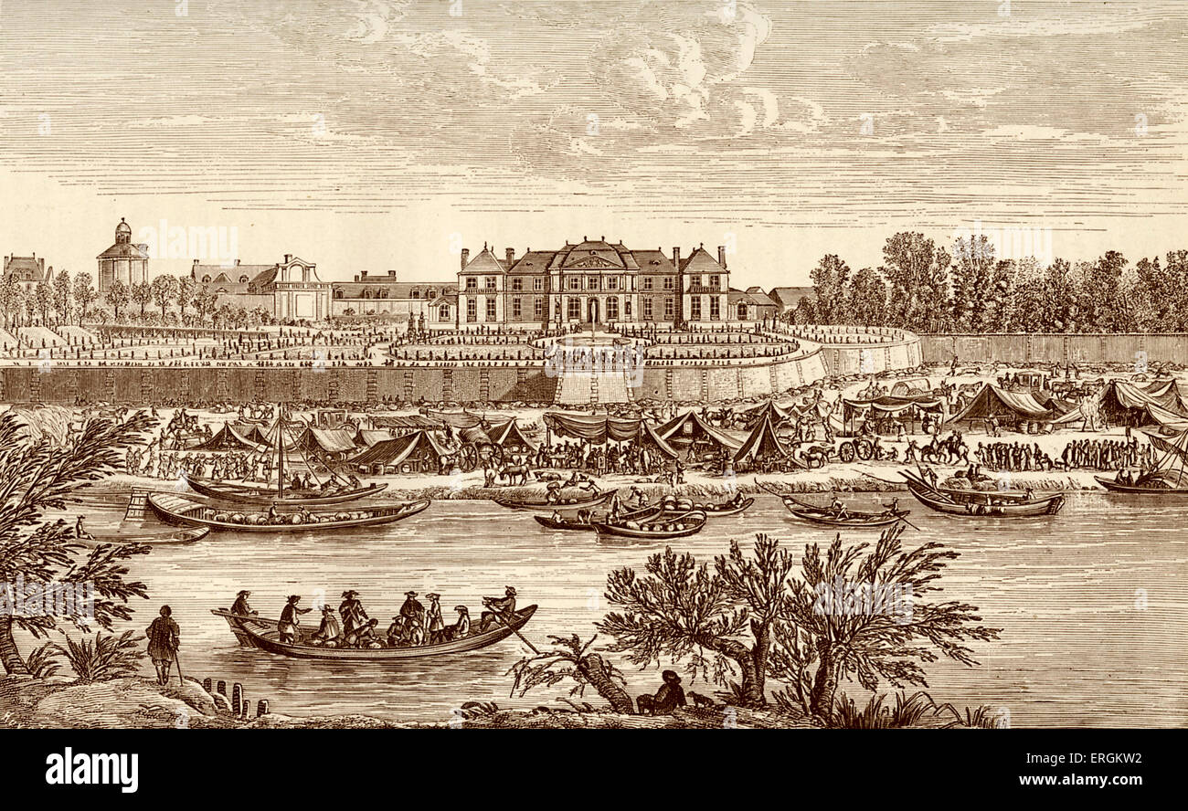 Jahrmarkt in Saint-Ouen, Frankreich, 18. Jahrhundert. Von Gravur. Stockfoto