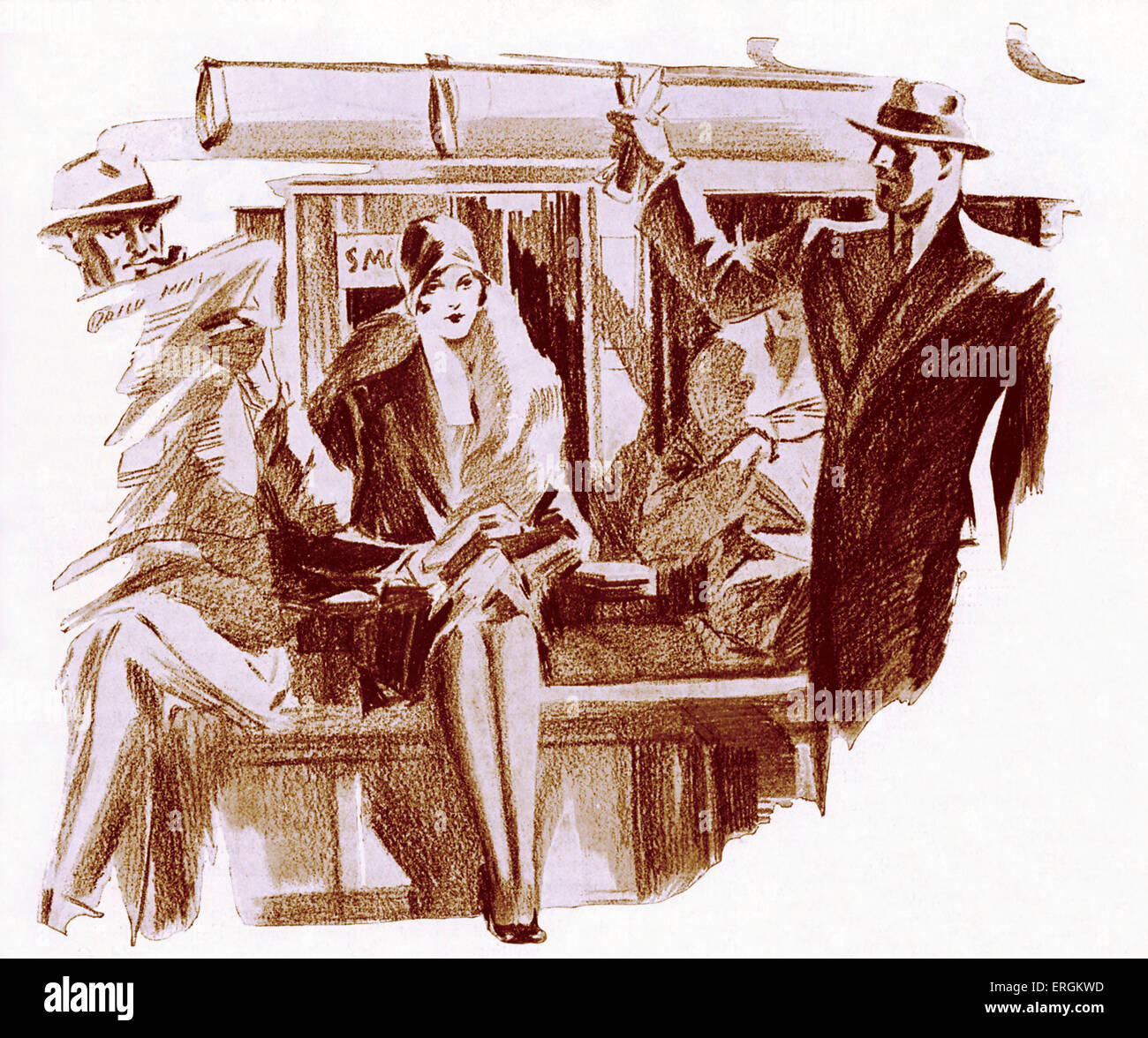 Flapper und Gentleman in der u-Bahn, ursprünglich aus einem Parfüm-Werbung. Stockfoto