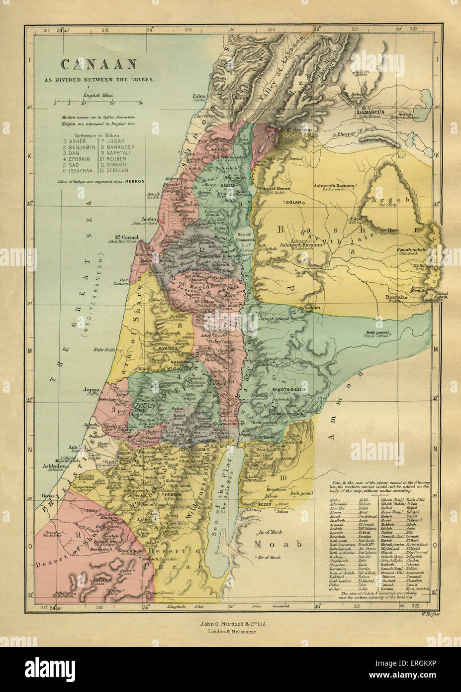 19. Jahrhundert-Karte von Canaan (Moderntag Israel, Palästina, Libanon und den westlichen Teilen von Jordanien und Syrien) als Stockfoto