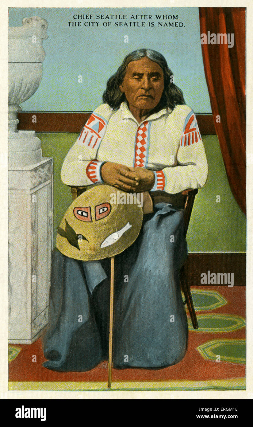 Chief Si'ahl der Duwamish (c.1780-1866) nach dem die Stadt Seattle benannt ist. Stockfoto