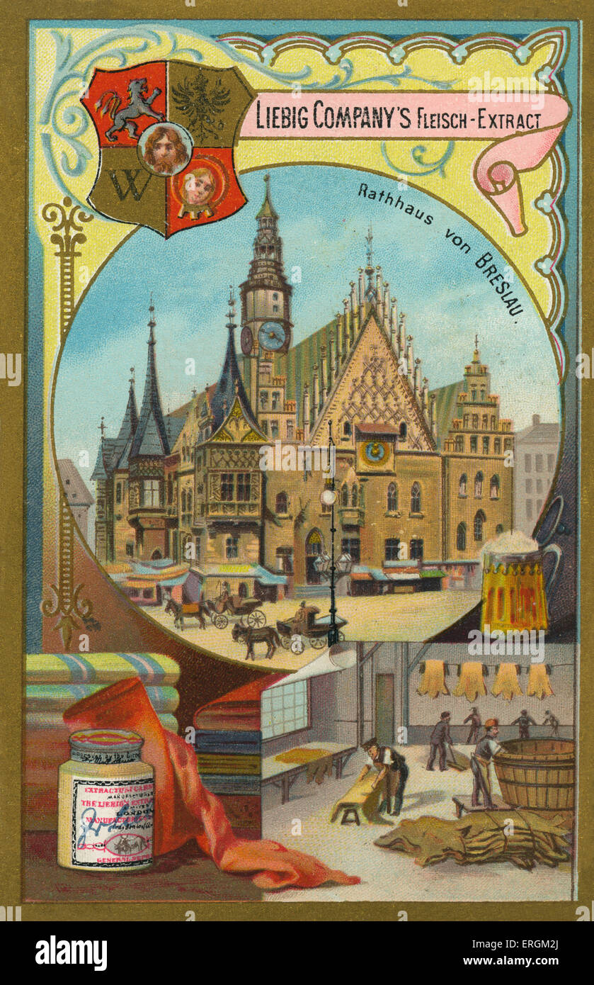 Wrocław (Breslau)-Rathaus / Rathaus, Polen (damals Teil des Deutschen Reiches). Liebig-Karte, deutsche Rathäuser, 1896. Stockfoto