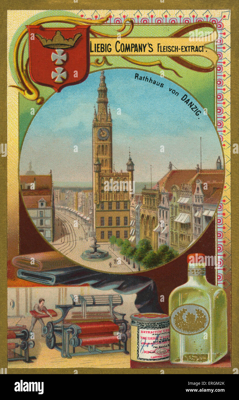 Gdansk (Danzig) Rathaus / Rathaus, Polen (damals Teil des Deutschen Reiches). Liebig-Karte, deutsche Rathäuser, 1896. Stockfoto