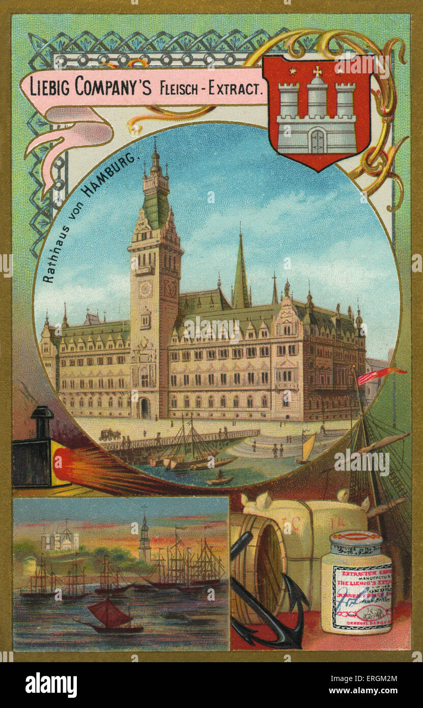 Hamburger Rathaus / Rathaus, Deutschland. Zwischen 1886 und 1897 gebaut. Liebig-Karte, deutsche Rathäuser, 1896. Stockfoto