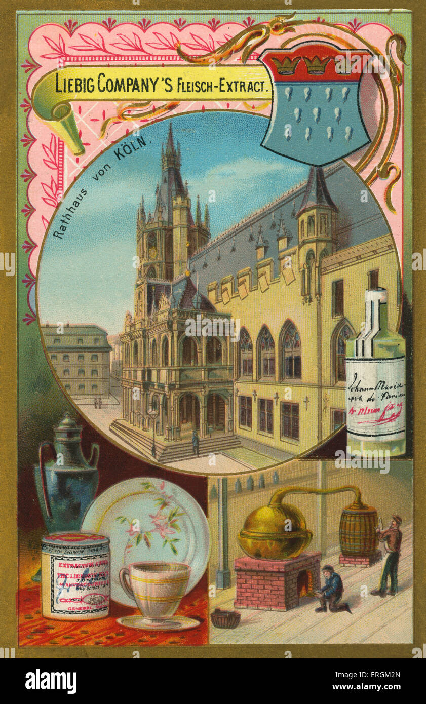 Köln (Köln)-Rathaus / Rathaus, Deutschland. Liebig-Karte, deutsche Rathäuser, 1896. Stockfoto