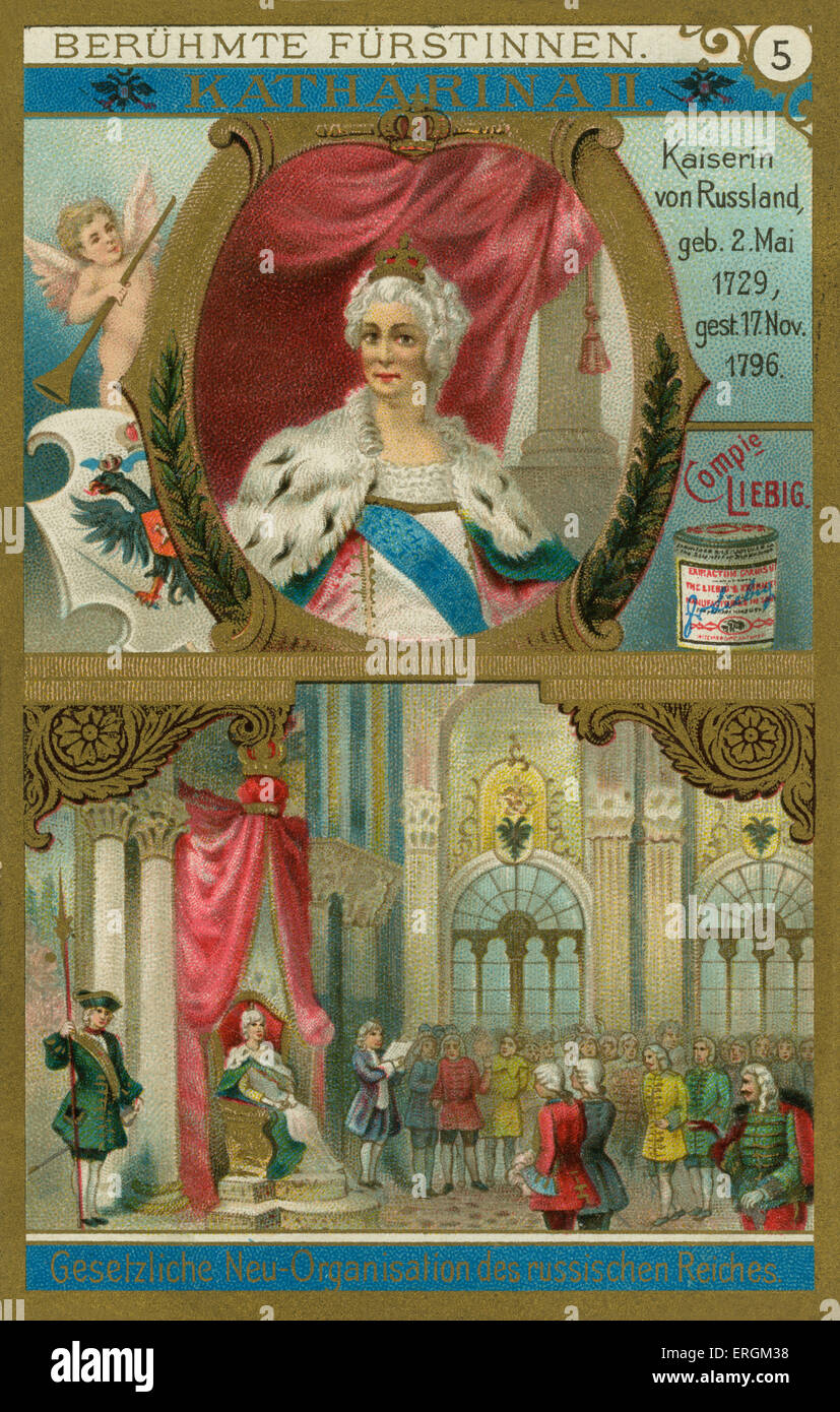 Yekaterina Alexeevna / Katharina II / Katharina die große / Katharina II. Bildunterschrift lautet: "Kaiserin von Russland, geboren 2. Mai 1729, Stockfoto
