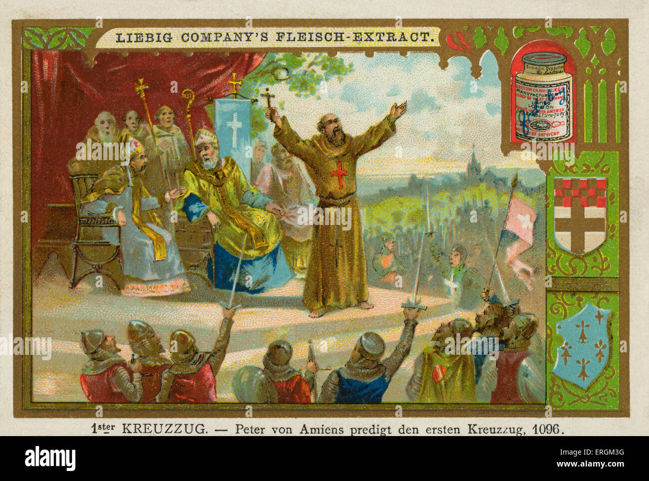Peter den Einsiedler, den ersten Kreuzzug predigen / Volkspartei Kreuzzug 1096. (Deutsch: 1. Kreuzzug-Peter von Amiens Predigt der Stockfoto