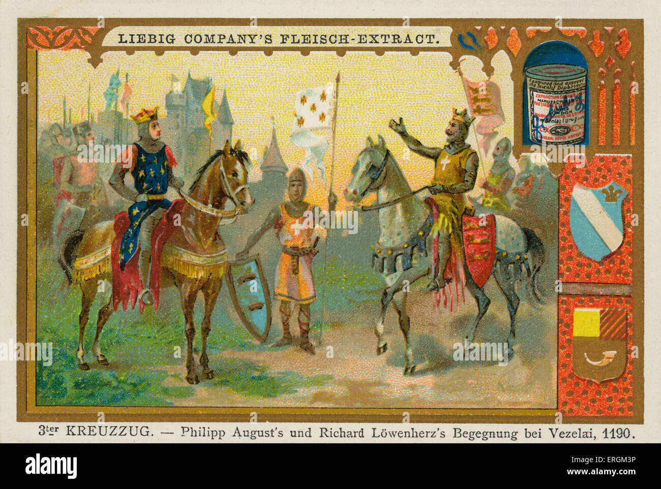 Philipp II. Augustus und Richard Löwenherz in Vézelay (Frankreich) auf dem Weg zu dem dritten Kreuzzug (1189 – 1192). (Deutsch: 3ter Stockfoto