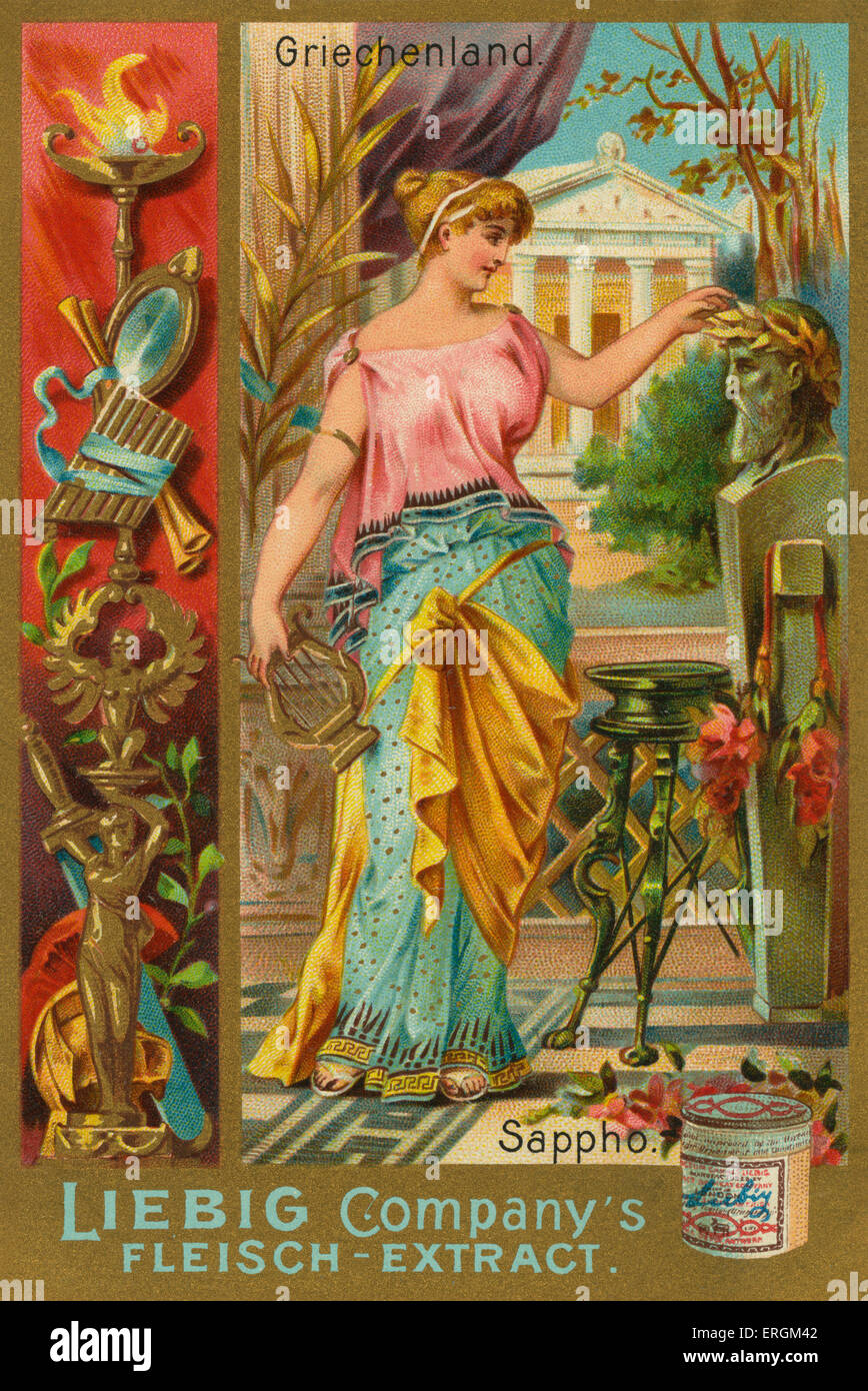Sappho - Dichterin im antiken Griechenland (c.650-590BC). Liebig-Karte, berühmte Frauen der Antike, 1897 Stockfoto