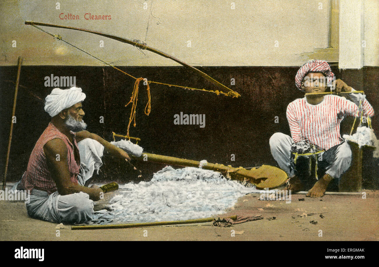 Indische Baumwolle-Reiniger. Farbausführung Foto aus dem frühen 20. Jahrhundert. Stockfoto