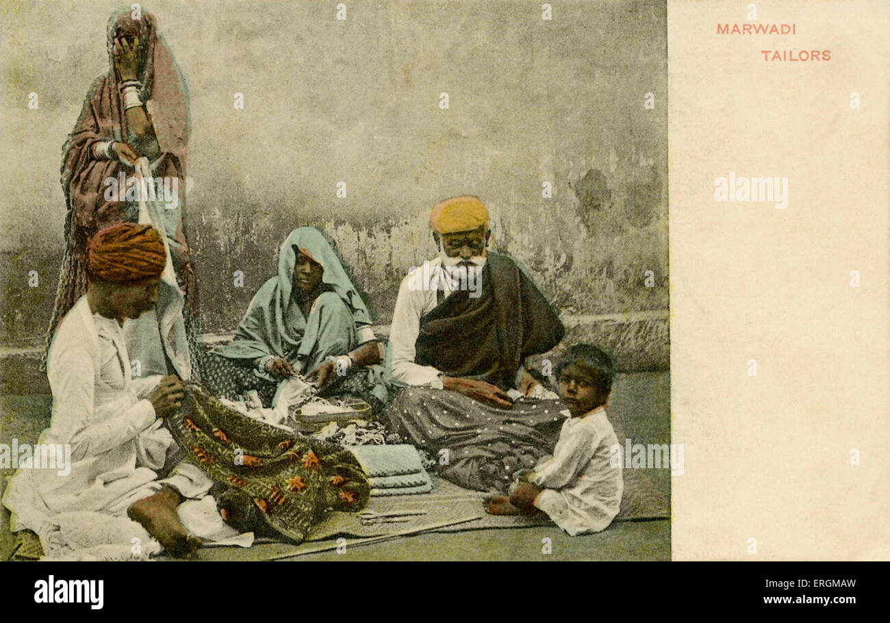 Marwadi Schneider. Colorised Fotografie aus dem frühen 20. Jahrhundert. Die Marwadi Leute sind heimisch in Bereichen von Rajasthan Stockfoto