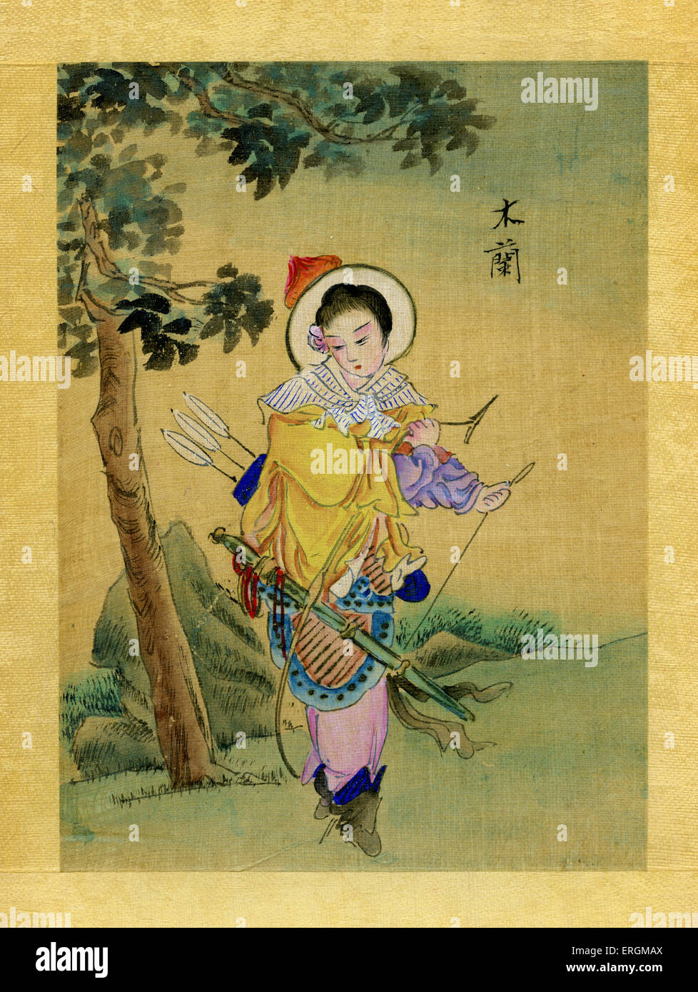 Hua Mulan. Eine legendäre Figur aus dem alten China, die ihr Alter Vater in der Armee und Kämpfe seit 12 Jahren stattfindet zu gewinnen Stockfoto