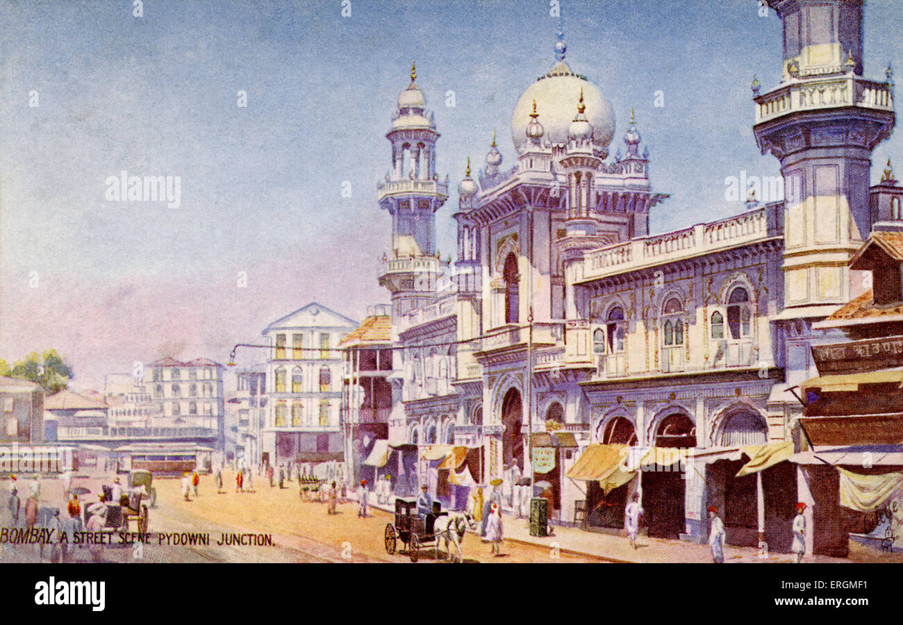 Pydowni Junction in Mumbai (Bombay). Illustration von Anfang des 20. Jahrhunderts Stockfoto