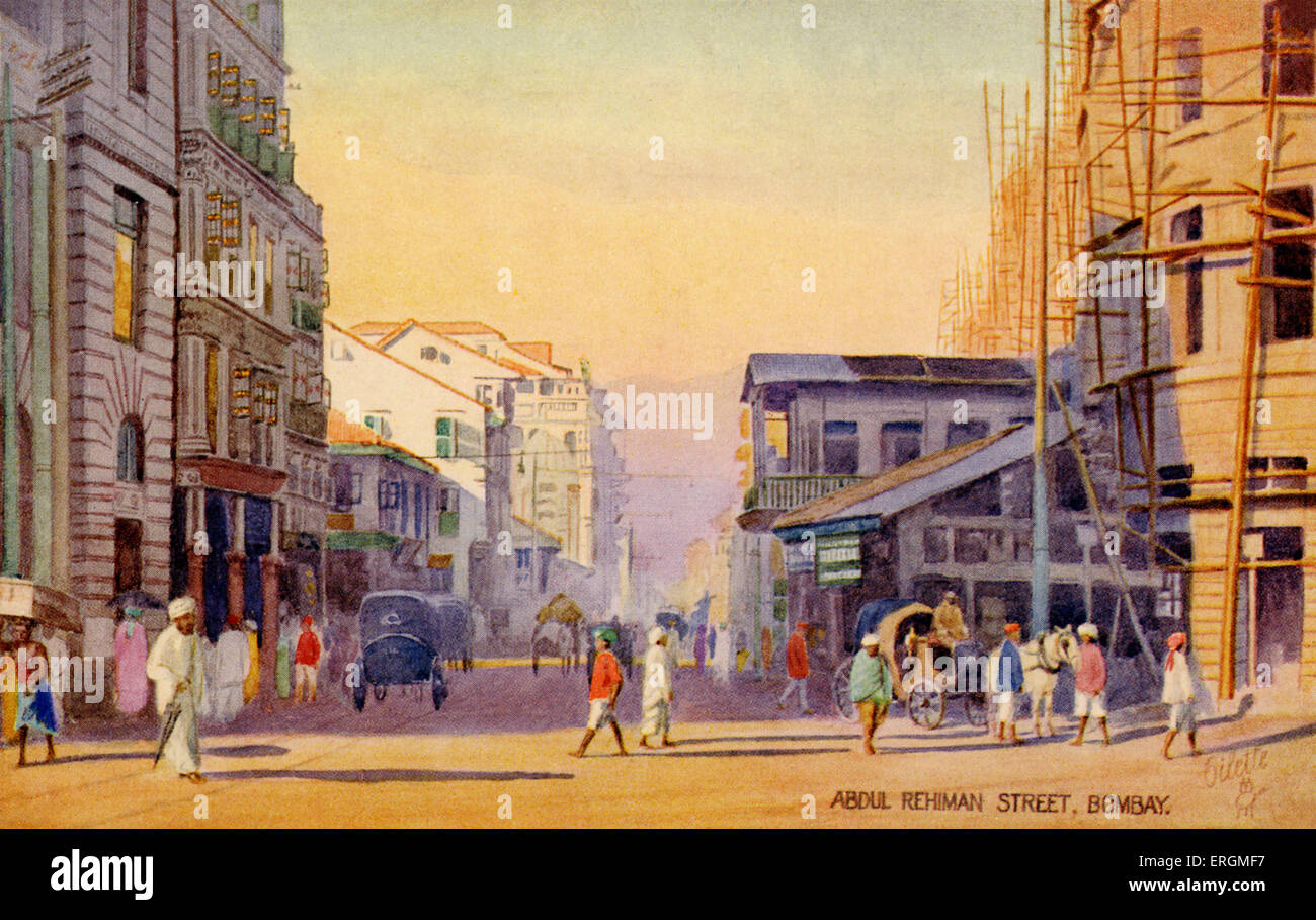 Abdul Rehman Street, Mumbai (Bombay). Illustration von Anfang des 20. Jahrhunderts. Stockfoto