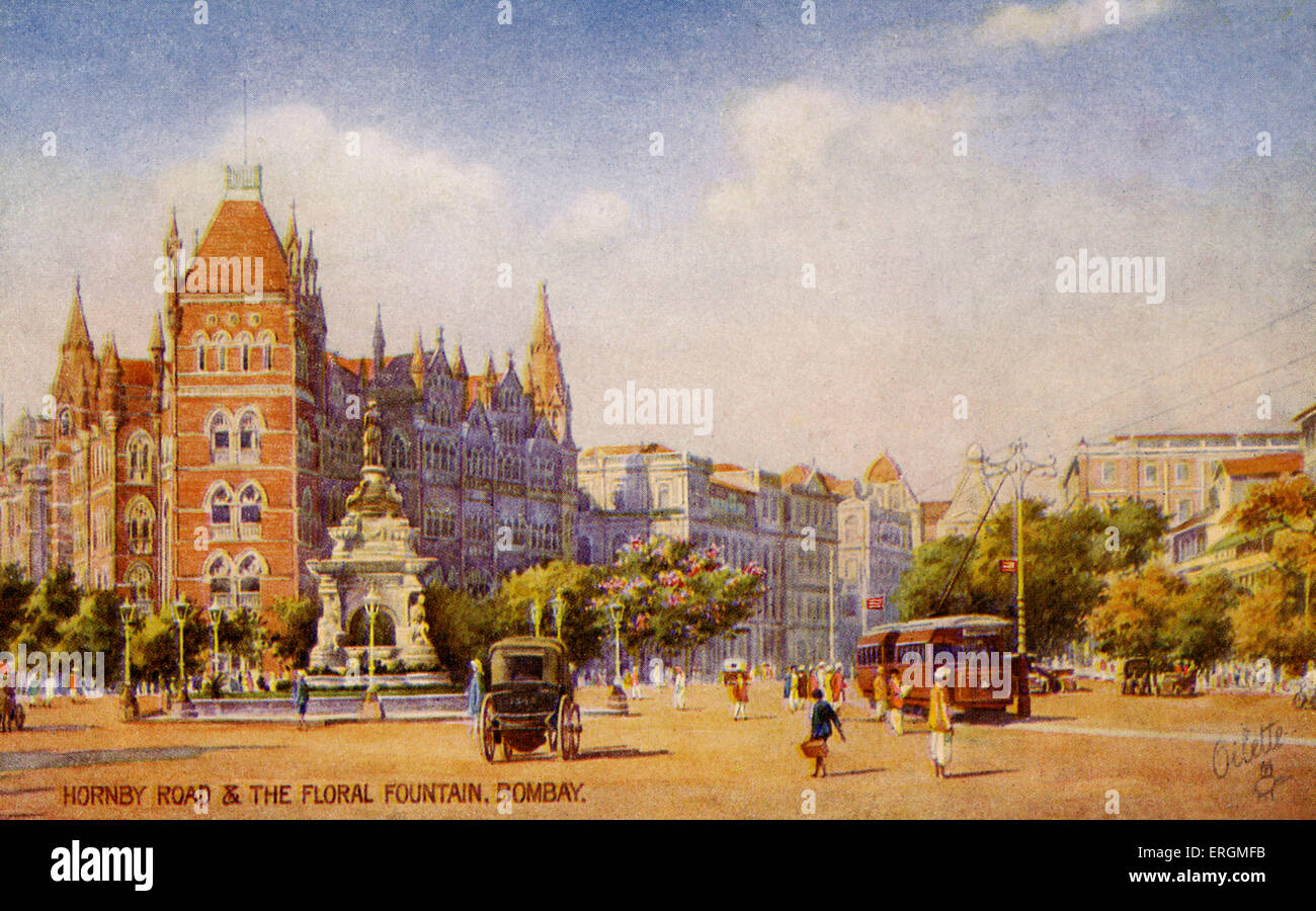 Hornby Road und den Blumen Brunnen, Mumbai (Bombay). Illustration aus dem frühen 20. Jahrhundert. Stockfoto